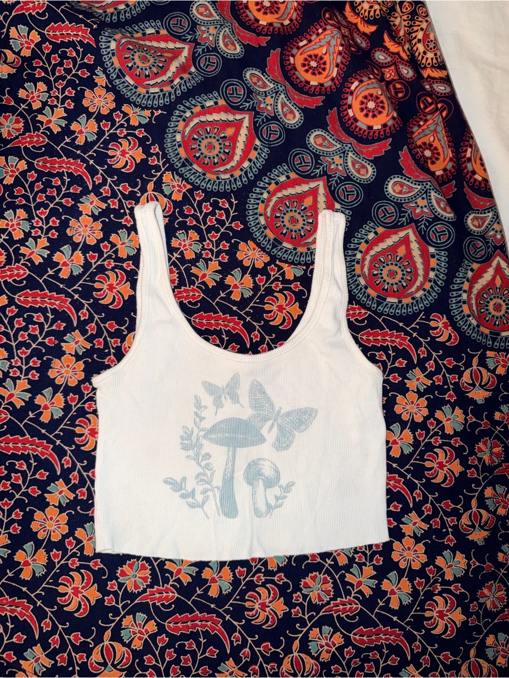 Garage Mushroom Butterfly Ribbed Crop Tank Y2K Fairy Grunge M